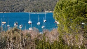 Un port de plaisance situé sur la côte, où sont amarrés de nombreux voiliers.