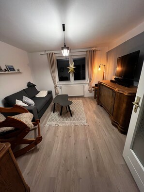 TV, fireplace, stereo - Apartment 'Ferienwohnung' with Private Terrace, Shared Garden and Wi-Fi (Heringsdorf)