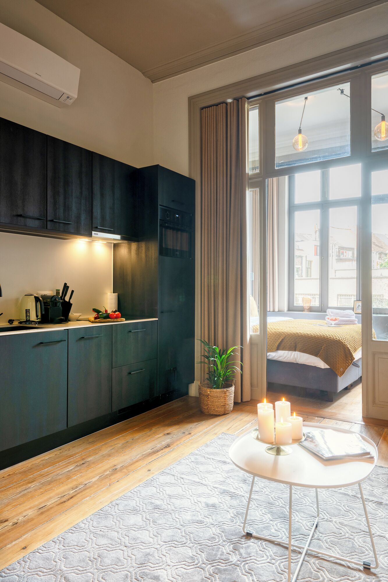 Deluxe Apartment, 1 Queen Bed with Sofa bed, Garden View | Private kitchen | Fridge, microwave, oven, stovetop