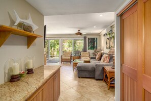 Condo, Multiple Beds, Lanai, Ocean View (Hale Hui Kai 106) | Living area - Hale Hui Kai 106 - Beautiful Ground Floor Unit, on Keawakapu Beach, Split AC! (Kihei)