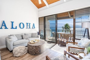 Condo, Multiple Beds, Balcony, Ocean View (Maalaea Banyans 411) | Living area - Maalaea Banyans 411 - Modern Renovation, Direct Ocean Front, Incredible View, AC (Wailuku)