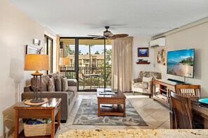 Condo, 1 King Bed with Sofa bed, Balcony, Ocean View (Kamaole Sands 9-301) | Living area - Kamaole Sands 9-301 - Luxurious Renovation, Split AC, Wi-fi, Ocean View Condo (Kihei)