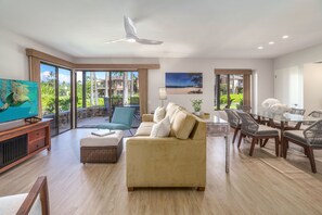 Condo, 1 King Bed with Sofa bed, Balcony, Ocean View (Wailea Elua Village 1201) | Living area - Luxurious Oceanfront Condo at Wailea Elua Village - Unit 1201, Central AC, Wi-fi (Kihei)