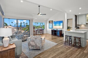 Condo, Multiple Beds, Balcony, Ocean View (Wailea Elua Village 702) | Living area - Wailea Elua 702 - Beautifully Renovated, Stunning Ocean Views, Central AC, Wi-fi (Kihei)