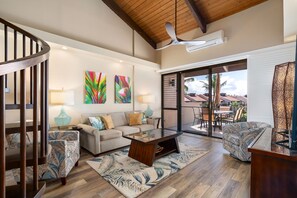 Condo, Multiple Beds, Balcony, Ocean View (Kamaole Sands 3-406) | Living area - Kamaole Sands 3-406 - Modern Kitchen, Large Lanai, Enclosed Private MB, Split AC (Kihei)
