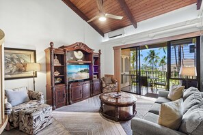 Condo, Multiple Beds, Balcony, Ocean View (Kamaole Sands 5-414) | Living area - Discover Kamaole Sands 5-414: Penthouse Perfection W/split AC, Ocean View, Wi-fi (Kihei)