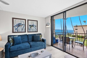 Condo, Multiple Beds, Balcony, Ocean View (Kanai A Nalu 314) | Living area - Kanai a Nalu 314 - Modern, Renovated, Oceanfront Condo, Breathtaking Views, AC! (Wailuku)