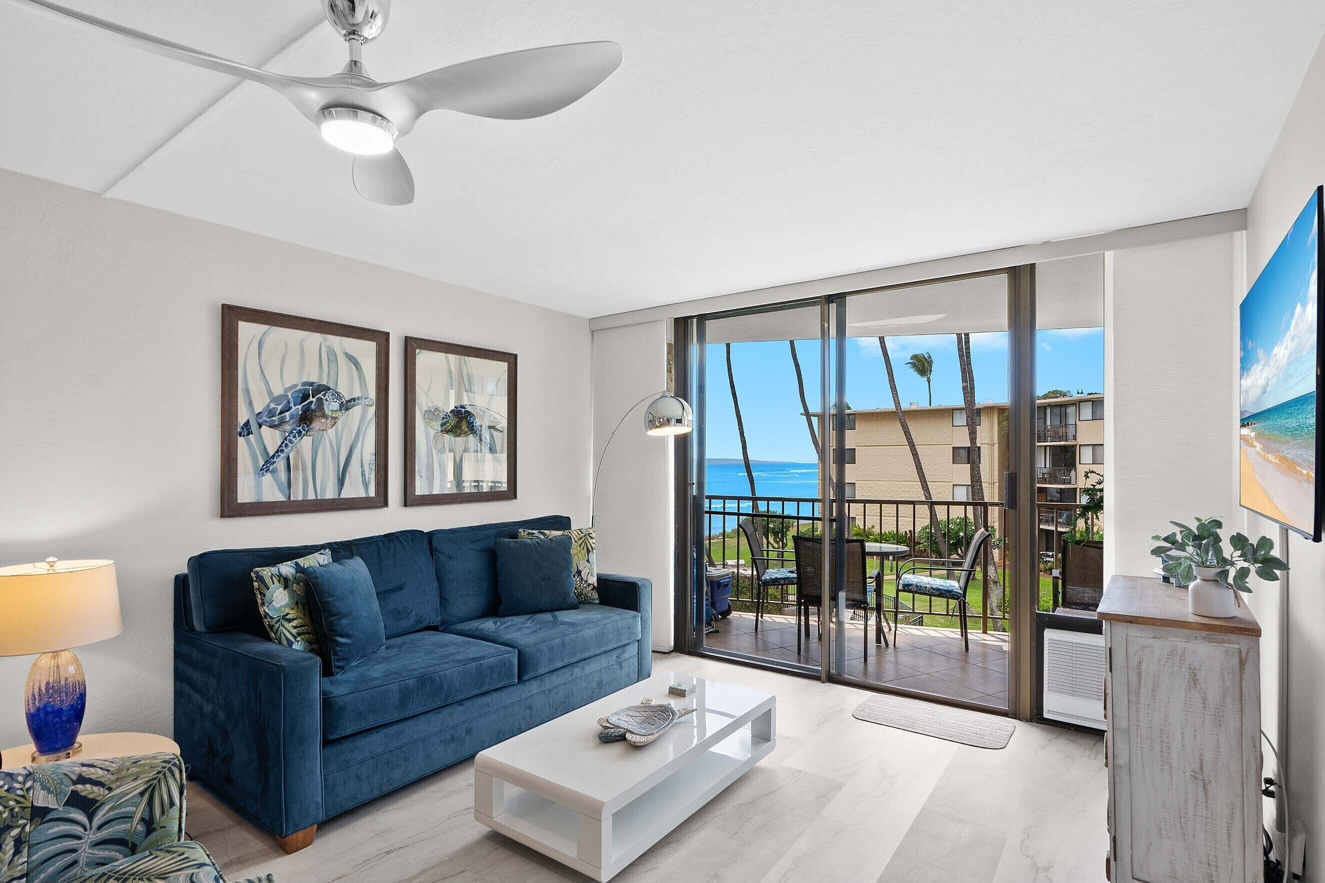 Condo, Plusieurs lits, balcon, vue sur l’océan (Kanai A Nalu 314) | Aire de séjour