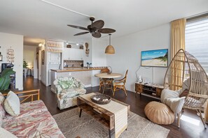 Condo, 1 King Bed with Sofa bed, Balcony, Ocean View (Maui Vista 2-301) | Living area - Maui Vista 2-301 - Modern and Bright Renovation in Building 2, No Carpet, AC! (Kihei)