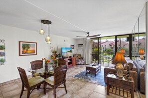 Condo, 1 King Bed with Sofa bed, Balcony, Ocean View (Kamaole Sands 7-206) | Living area - Kamaole Sands 7-206 - Renovated, Courtyard Views, Steps to the Beach, AC (Kihei)