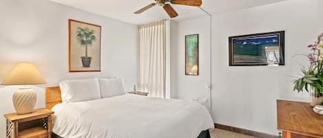 公寓式客房, 1 张大床和 1 张沙发床, 阳台, 海洋景观 (Maui Vista 3-102) | 1 多间卧室、特色装修、特色家居、床单