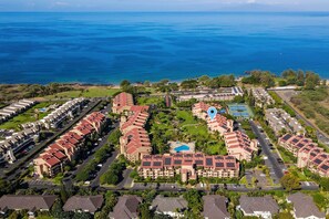Aerial view - Kamaole Sands 2-204 - Dramatic Ocean and Courtyard Views, 1bd / 2ba, AC, Wi-fi (Kihei)