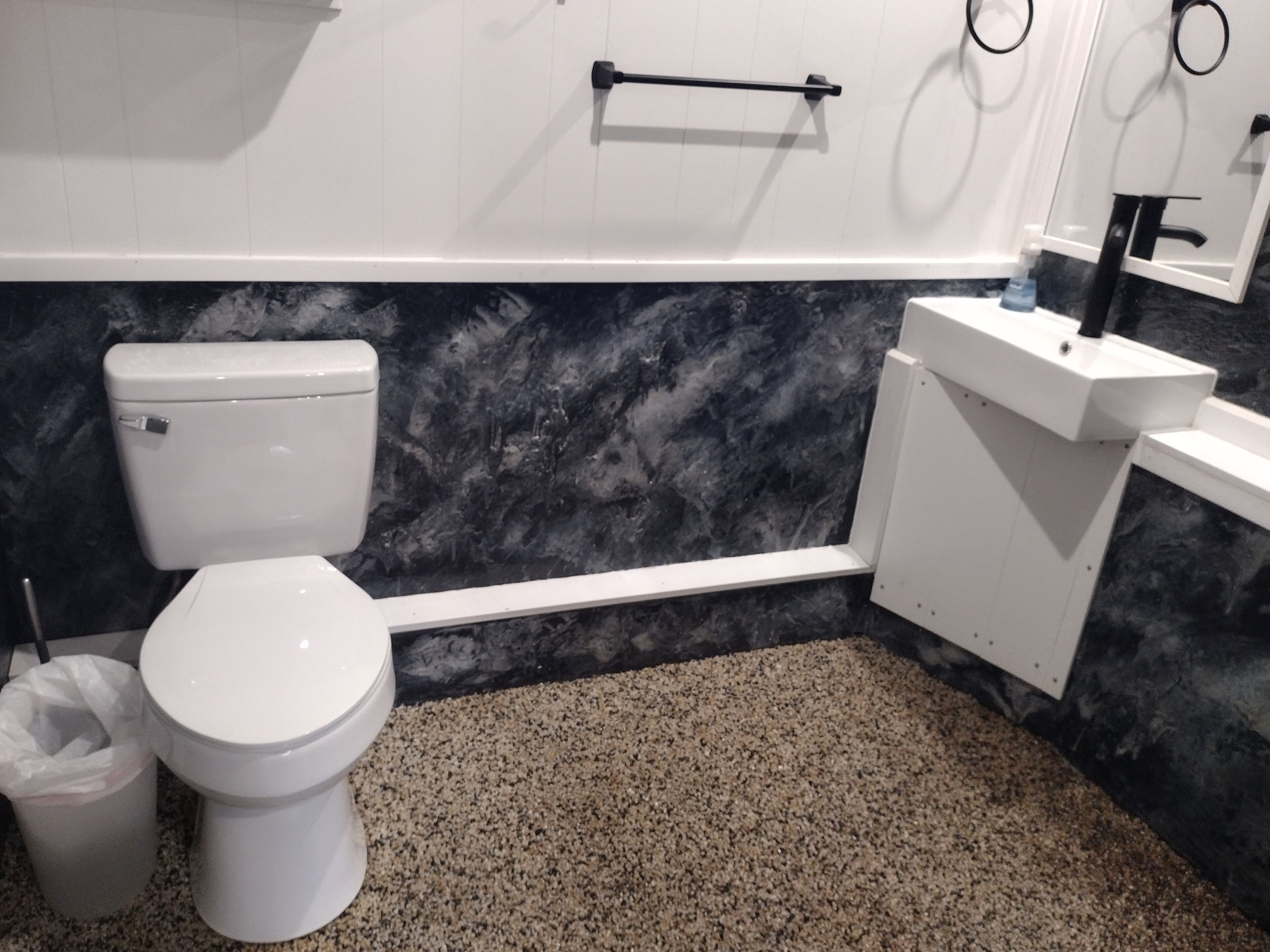 Shower, towels, toilet paper