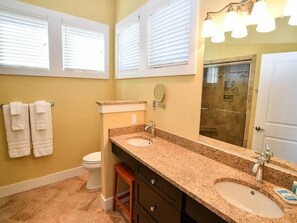 Sèche-cheveux, serviettes fournies, savon, shampoing