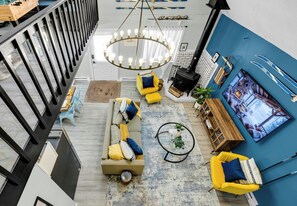 Smart TV, fireplace, foosball, table tennis