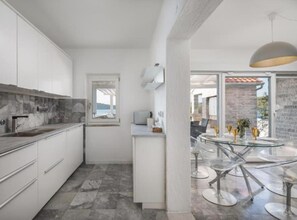 Fridge, microwave, oven, stovetop - Seafront Six Bedroom Modern Villa with Pool Nancy (Grebastica)