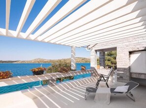 Terrace/patio - Seafront Six Bedroom Modern Villa with Pool Nancy (Grebastica)
