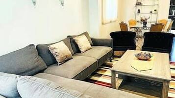 Televisie, een open haard en boeken