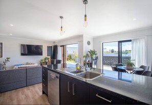 Interior - Modern Family-Friendly Sunny Raglan Bach with Spa Pool, BBQ & Large Deck (Raglan)