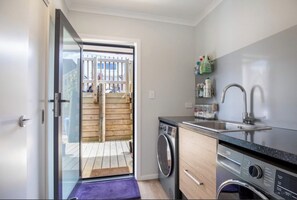 Interior - Modern Family-Friendly Sunny Raglan Bach with Spa Pool, BBQ & Large Deck (Raglan)