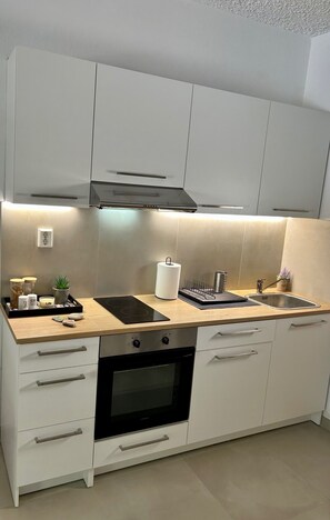 Fridge, oven, stovetop, electric kettle