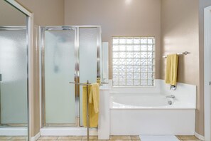 Shower, hair dryer, towels - Luxe Pool, BBQ & Backyard Paradise! (Goodyear)