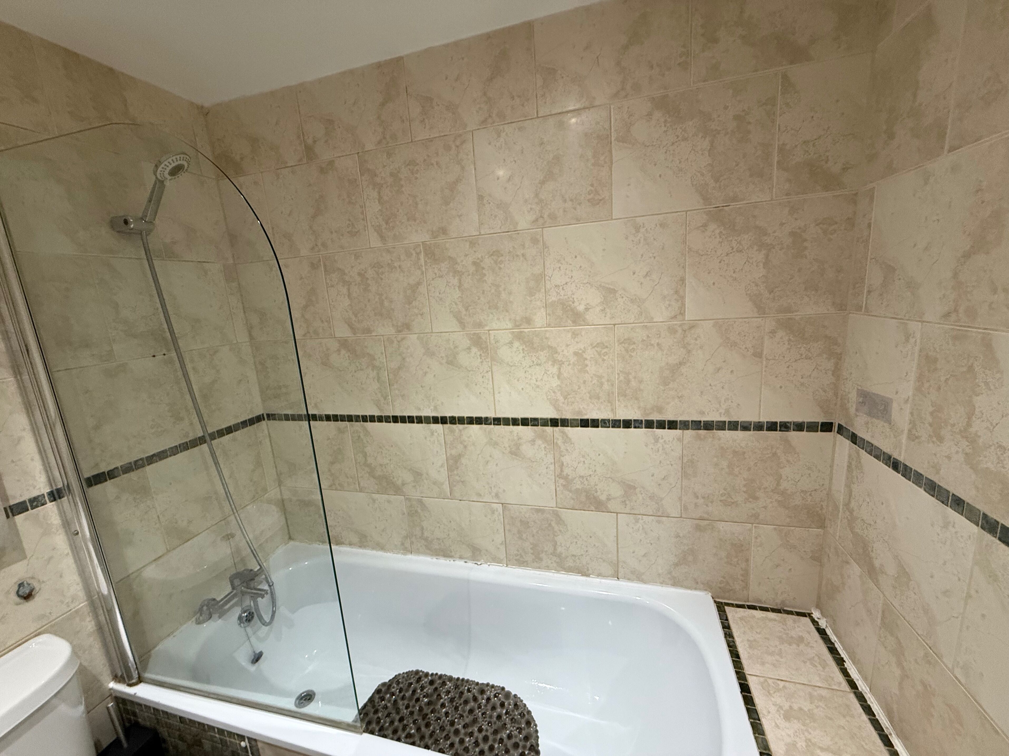 Shower, towels, toilet paper