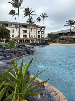 Outdoor pool - Hilton Point At Poipu Relaxing 2-bedroom resort with AC in awesome Koloa (Koloa)
