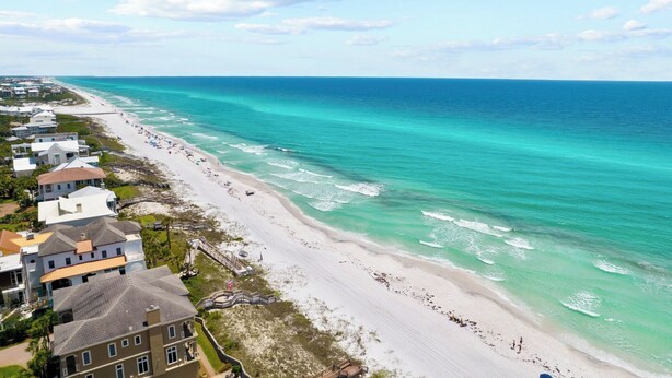 A coastal view with a beach, ocean, and beachfront properties. - Chic condo@Hidden Lake~Santa Rosa Beach ~Sleeps 6! (Santa Rosa Beach)