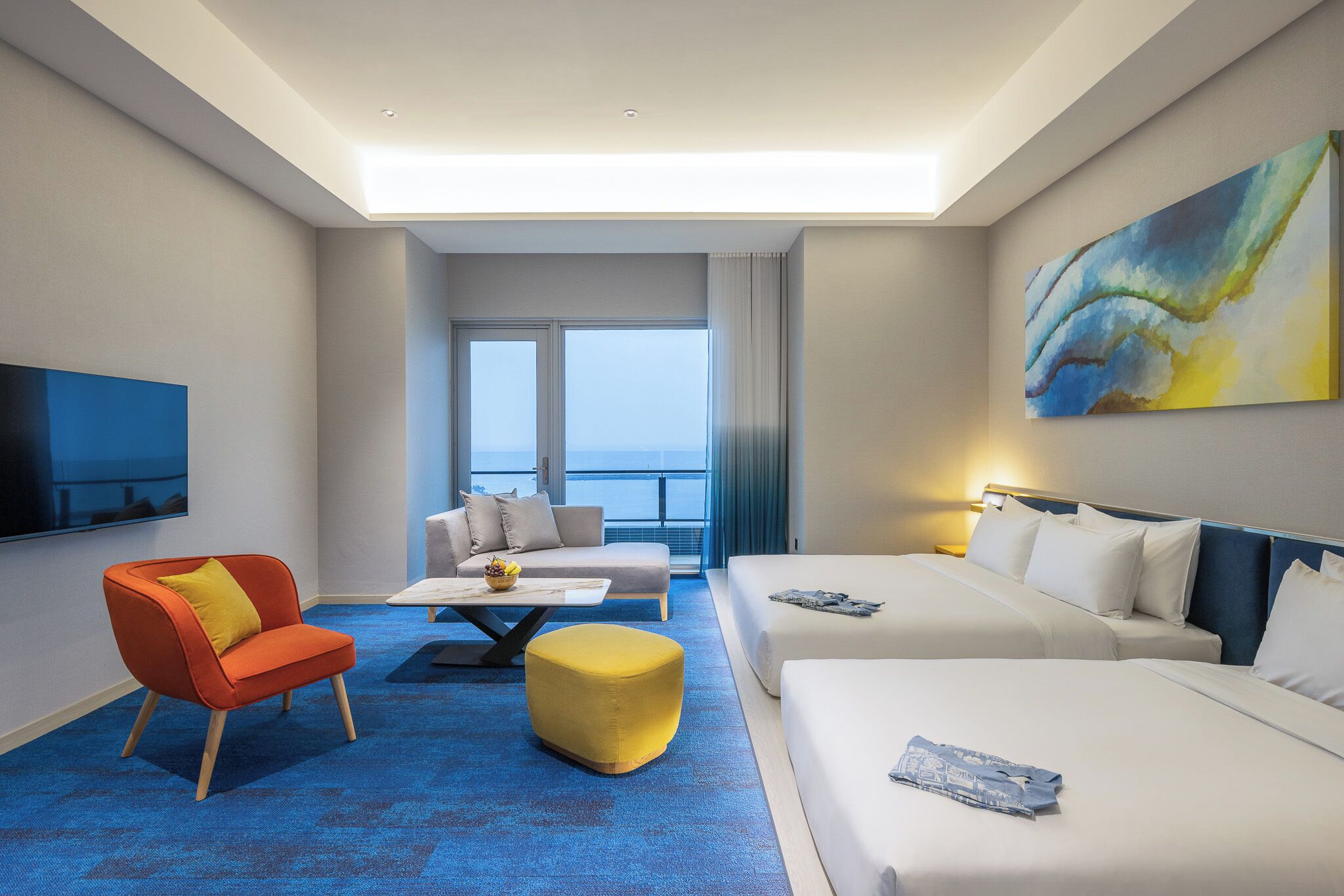 Quarto triplo luxo, vista para o oceano | Cofres nos quartos, cortinas blackout, quartos à prova de som