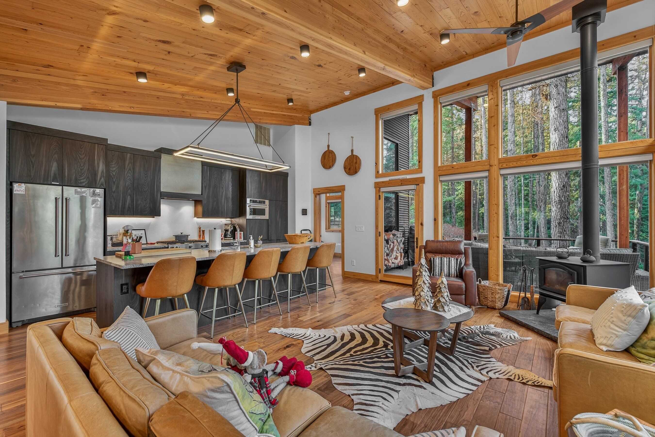 TV connectée, cheminée, livres