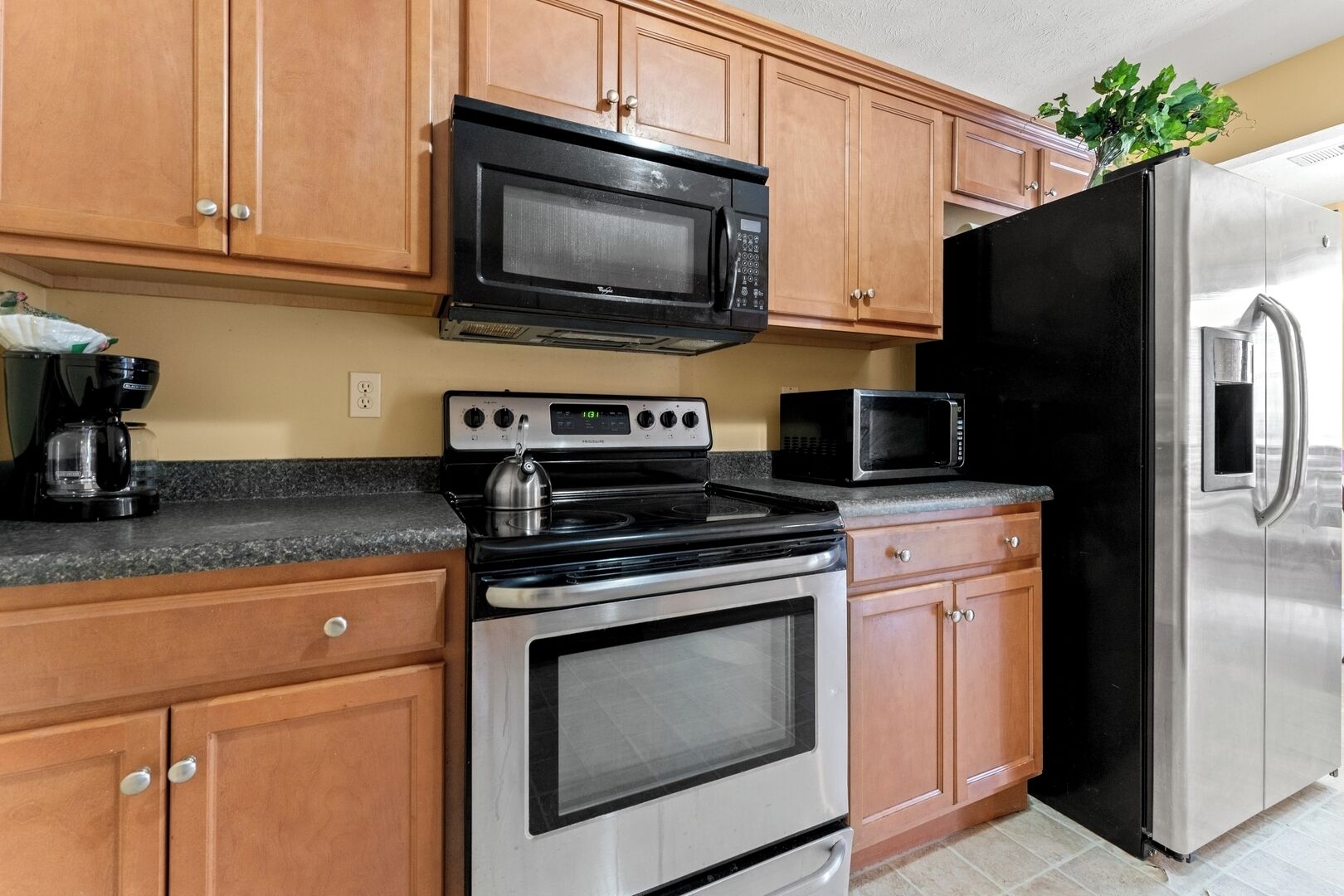 Frigorífico, microondas, horno y placa de cocina