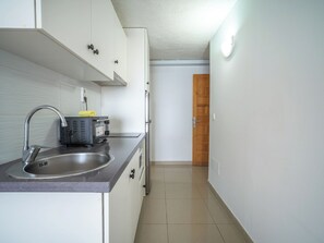 Fridge, microwave, oven, cookware/dishes/utensils