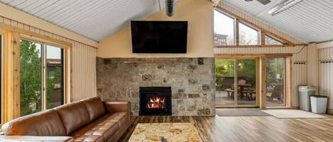 Smart TV, fireplace, stereo