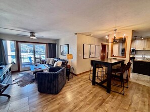 Smart TV, fireplace, stereo