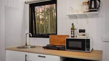 Fridge, microwave, stovetop, electric kettle