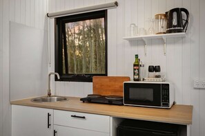 Fridge, microwave, stovetop, electric kettle