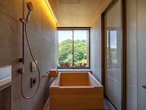Twin Room, Mountain View | Bathroom | Hair dryer, towels, soap, shampoo - THE PASONA natureverse retreat (Awaji)