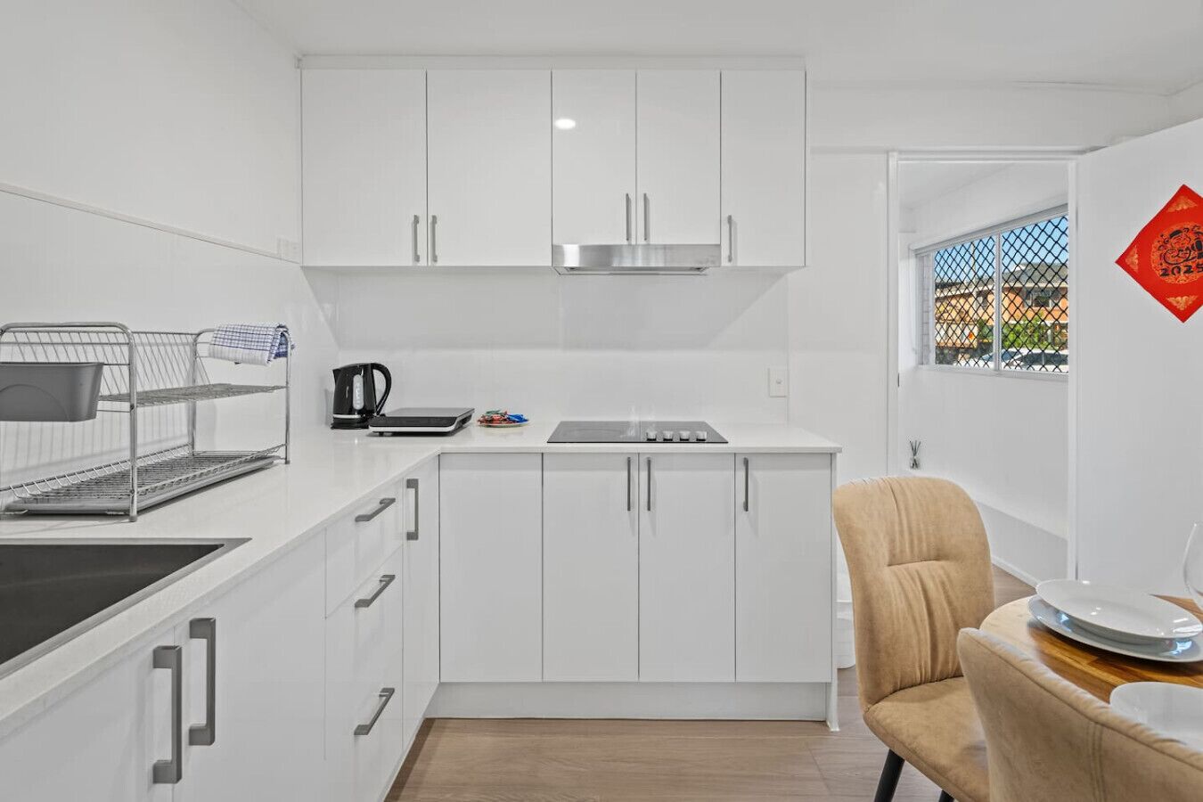 Fridge, microwave, stovetop, toaster