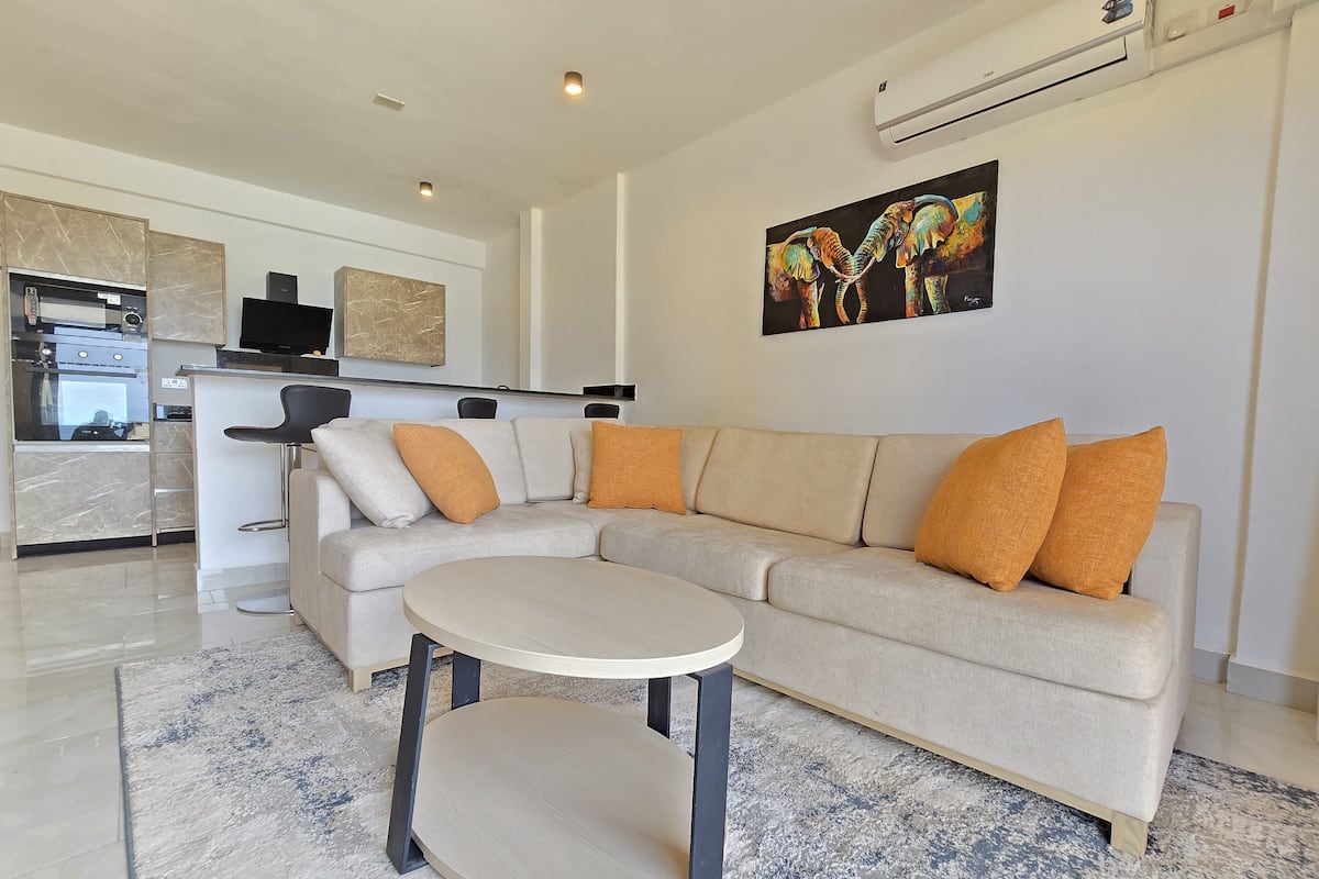 Leilighet, 1 queensize-seng | Oppholdsområde | En 55-tommers smart-TV med digitale kanaler