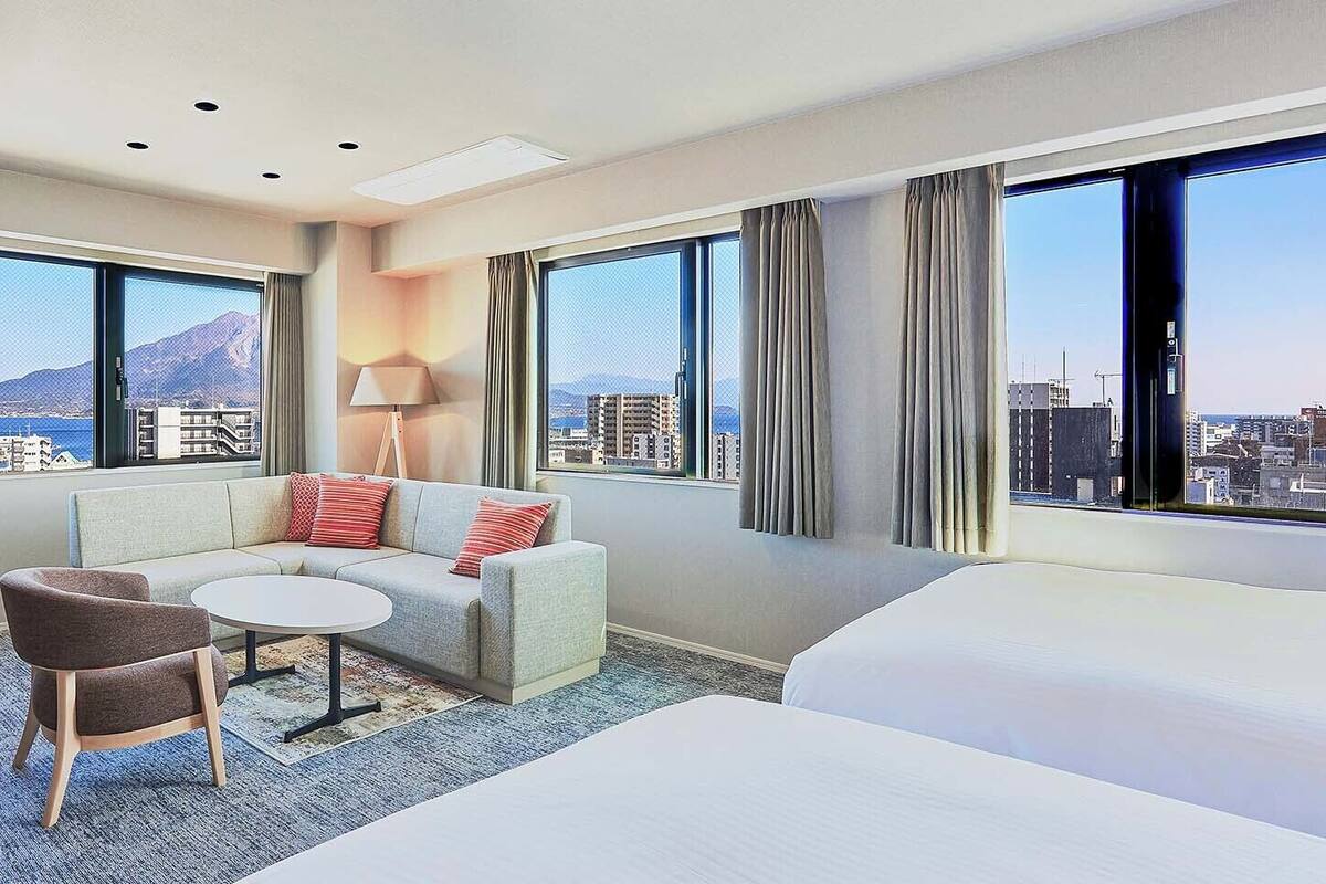 ห้องดีลักซ์ทวิน, ปลอดบุหรี่, วิวภูเขา (THE GRAN CEREZO (Sakurajima view)) | Wi-Fi ฟรี, ผ้าปูที่นอน
