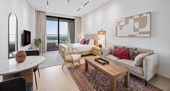 Basic Studio | Living area - Timeless & Textured Studio w/ Jacuzzi Trillionaire (Dubai)