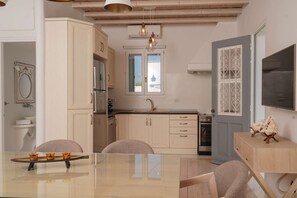 Coffee/tea maker, fridge, microwave, oven - Aether Mykonos 5BR Villa with Port & Town Views (Tourlos)