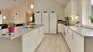 Kjøleskap, ovn, kokeplater og kaffetrakter/tekoker