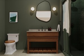 Quadruple Room, Roll-in Shower | Bathroom | Shower, free toiletries, hair dryer, towels - Outbound Yosemite (Oakhurst)