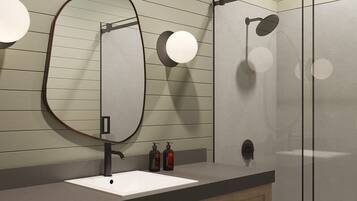 Premium Cabin | Bathroom | Shower, free toiletries, hair dryer, towels