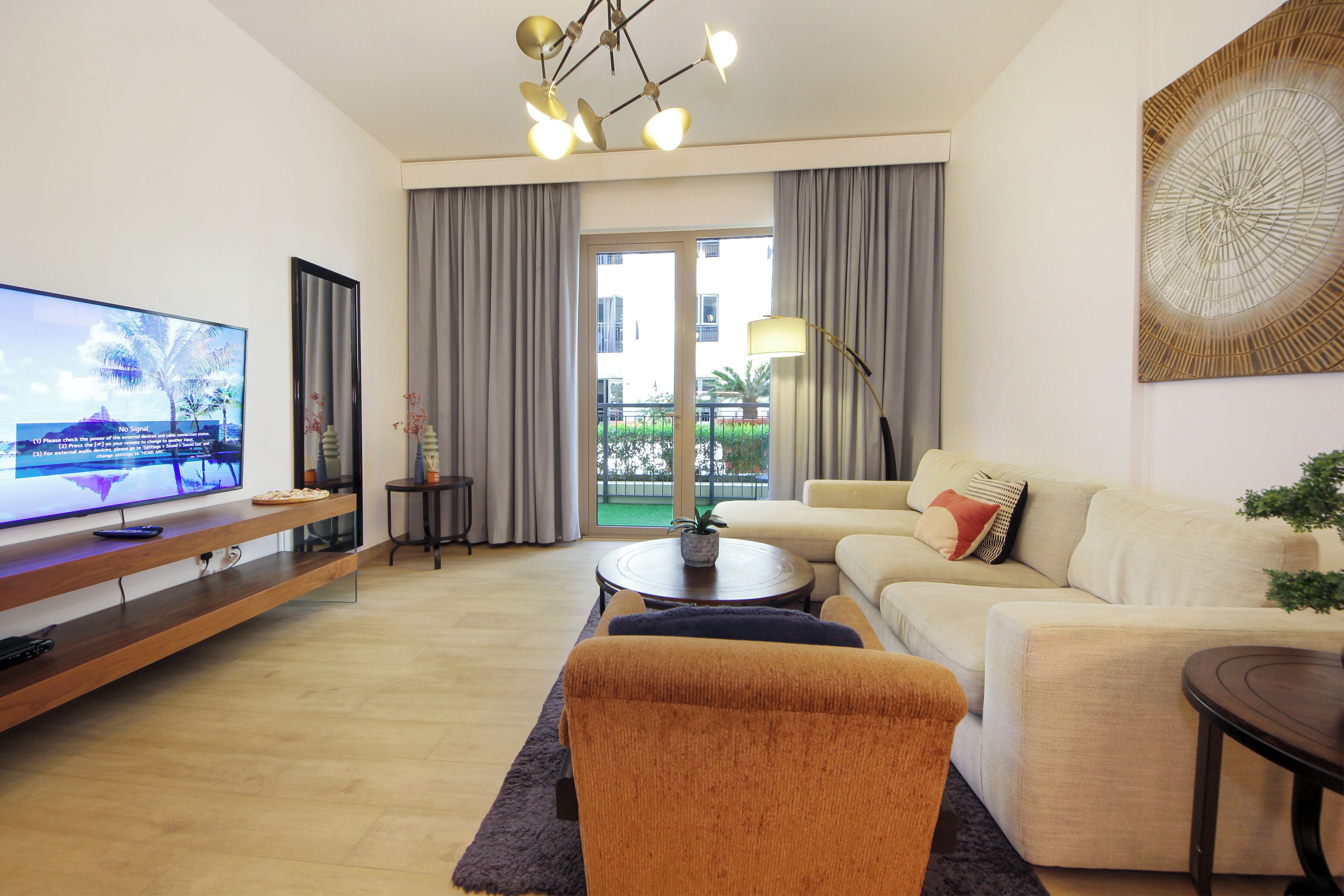 Apartment, City View | Living area | 64-inch LED TV with digital channels