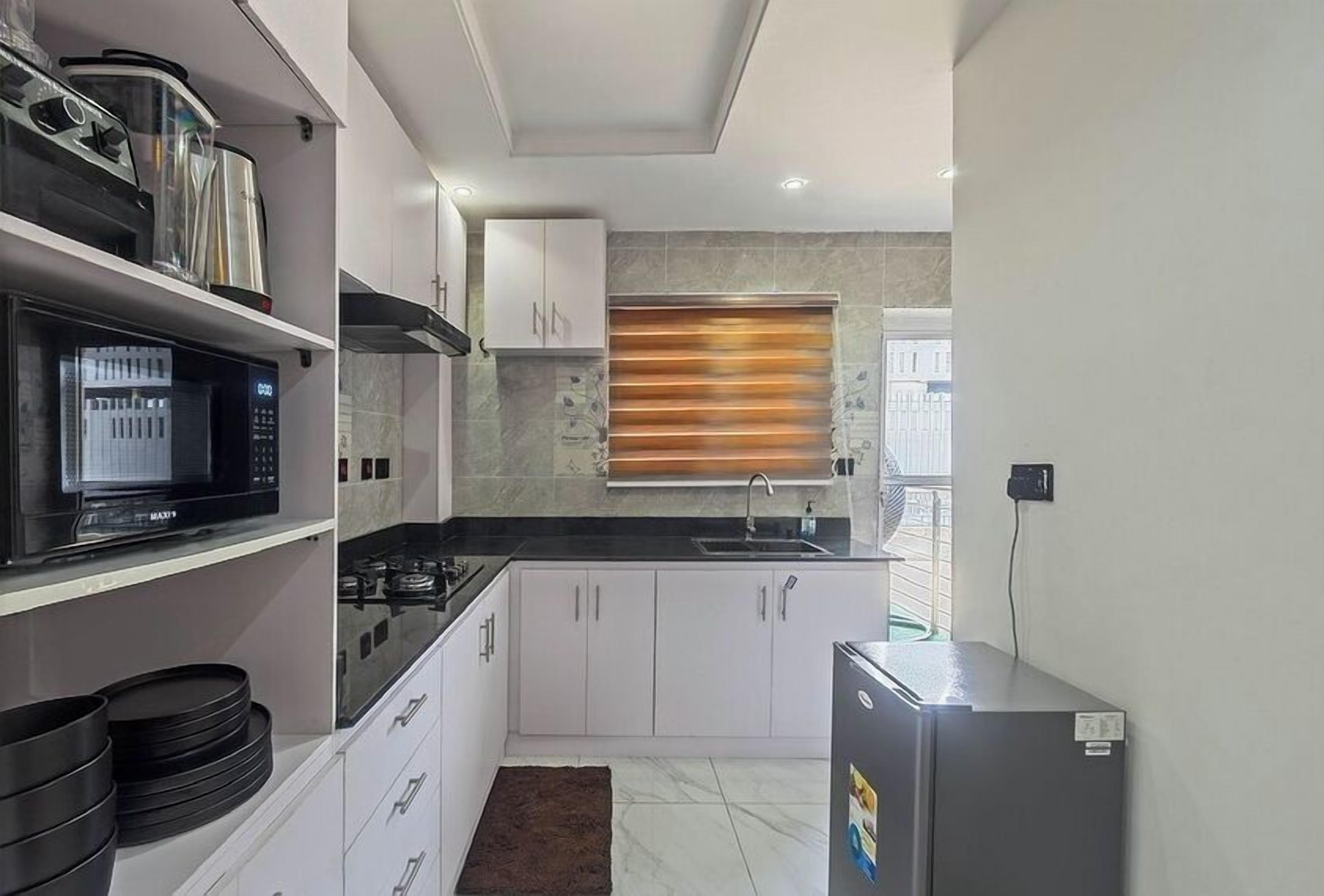 Economy Apartment, Balcony, City View | Private kitchen | Fridge, microwave, oven, stovetop