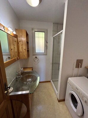 Shower, hair dryer, towels - Gîte "Le Panorama" – Charming Apartment with Terrace in Soultzeren (Soultzeren)