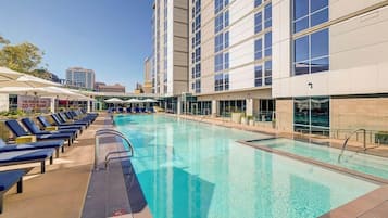 Utendørsbasseng, bassengparasoller og solsenger